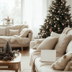 Neutral Christmas Living Space with Cozy Details