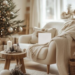 Neutral Christmas Living Space with Cozy Details
