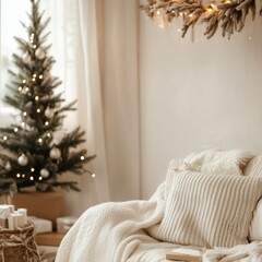 Neutral Christmas Living Space with Cozy Details