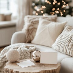 Neutral Christmas Living Space with Cozy Details