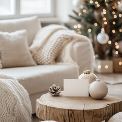Neutral Christmas Living Space with Cozy Details
