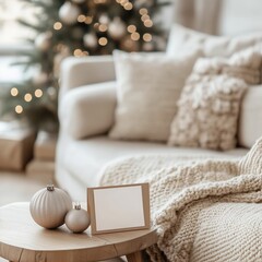 Neutral Christmas Living Space with Cozy Details
