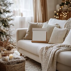 Neutral Christmas Living Space with Cozy Details