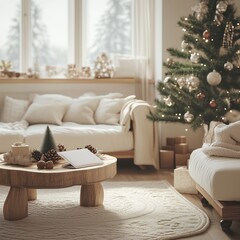Neutral Christmas Living Space with Cozy Details