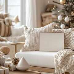 Neutral Christmas Living Space with Cozy Details