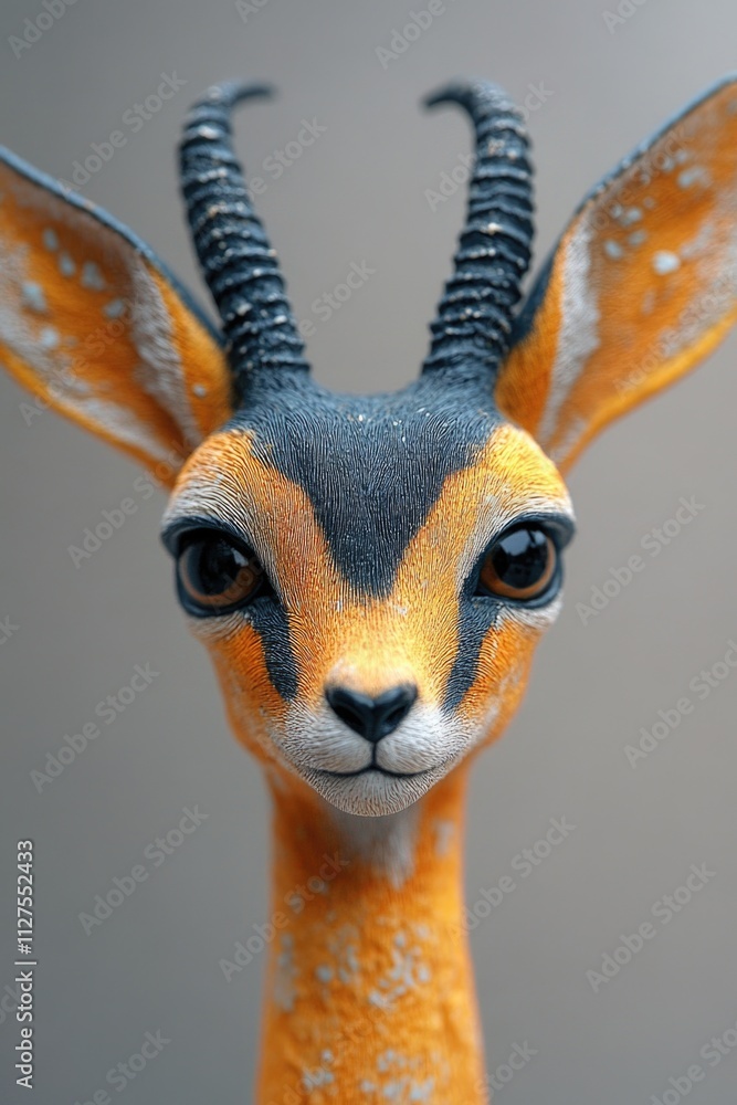 Poster a detailed view of an antelope statue's features, suitable for use in editorial or commercial contex