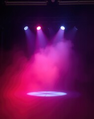 a stage with a pink light and a white circle on it
