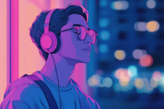 A lofi animation of a guy listening to music, presented as a seamless loop.
