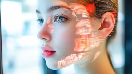 Cybersecurity and futuristic technology. Holographic portrait