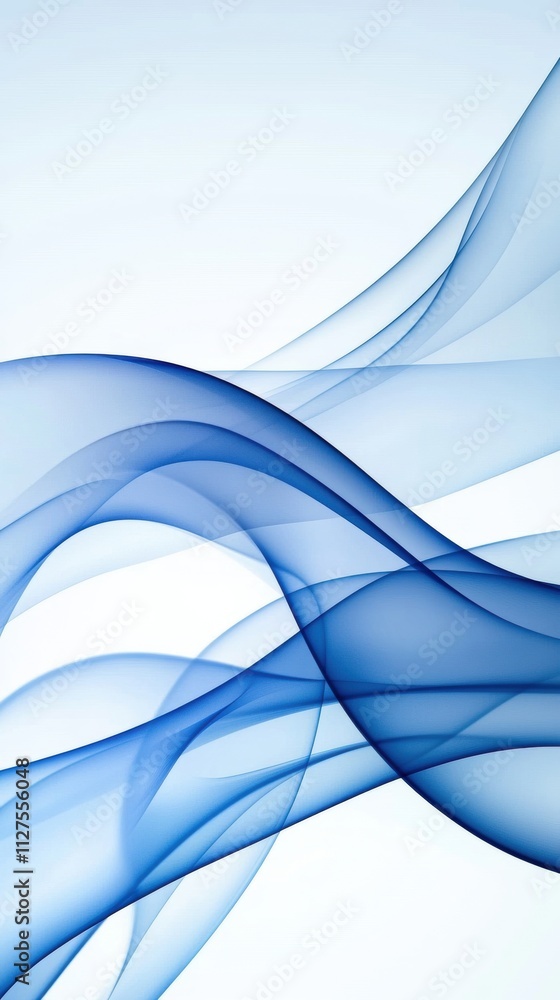 Poster blue abstract waves create a dynamic and fluid design on a white background, ai