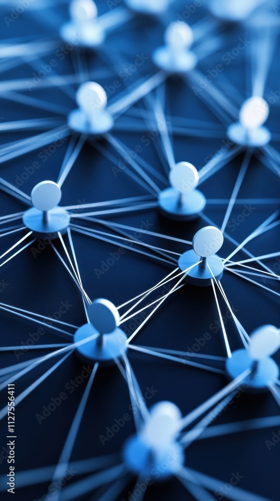 Poster network of interconnected nodes symbolizing communication and data exchange, ai