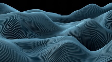 Wave-like abstract pattern with smooth, flowing lines in shades of blue and black, AI