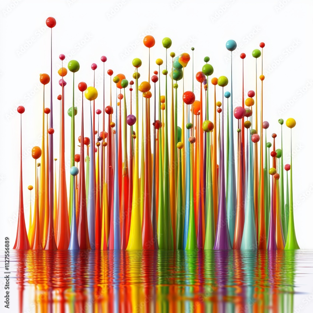Aufkleber dynamic shapes and textures emerge from a multicolored paint splash against a white background, refl