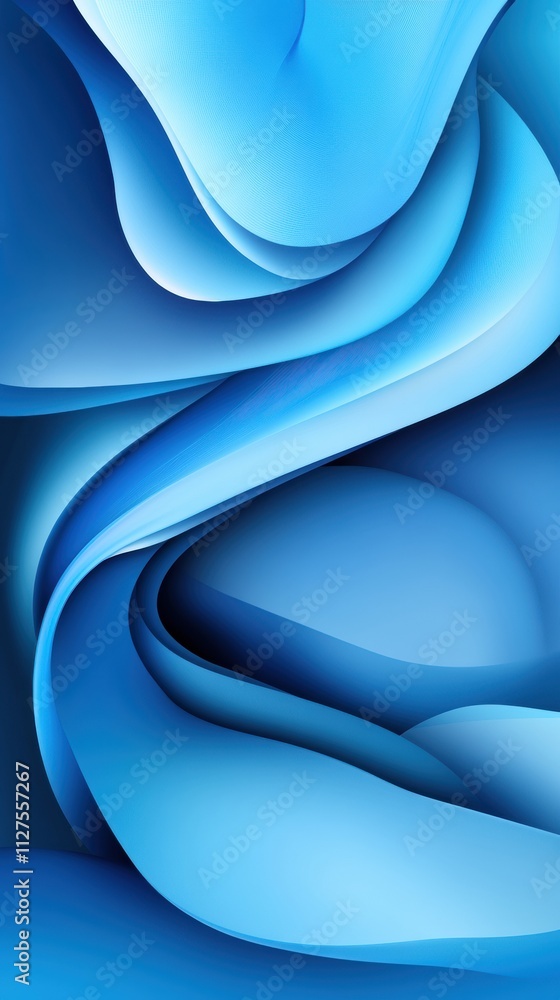 Poster blue abstract background with smooth, flowing curves creating a sense of depth, ai