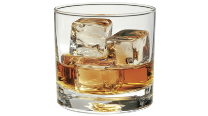 Glass of whiskey with a few ice cubes