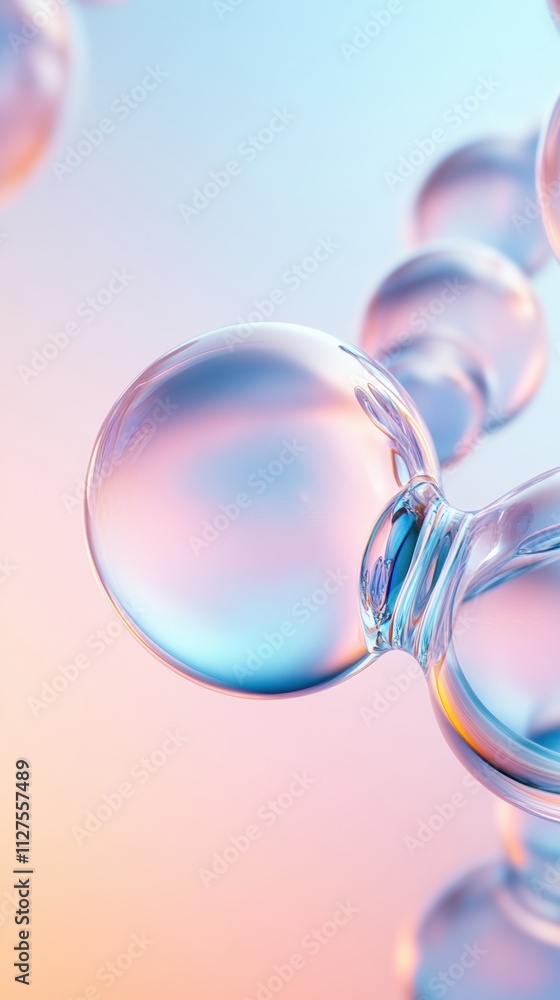 Poster bubbles with iridescent colors float against a soft gradient background, creating a dreamy and abstr