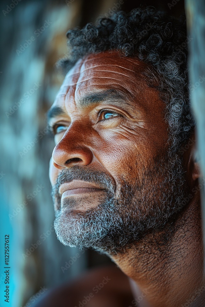 Poster a close-up shot of a man with a beard, ideal for use in portraits or as a focus point in an image