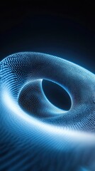 Abstract digital vortex with glowing blue particles forming a dynamic spiral, AI