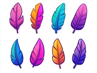 Fototapeta premium Feathers in shades of delicate pink and purple, artfully scattered across a white background, suitable for creative design projects and artistic inspiration.