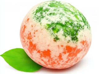 A bright yellow fruit surrounded by green leaves, marked by a distinctive green spot that enriches its visual appeal.