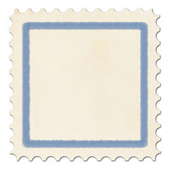 postage stamp empty blue square ivory background shadow copy space 