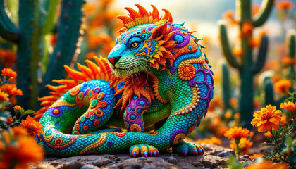 Fototapeta premium Desert Setting with Alebrije Sculpture