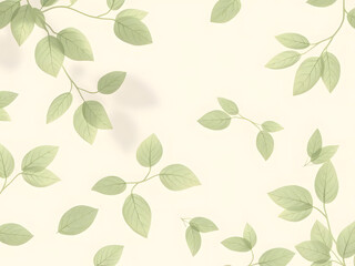  Soft beige background with delicate green leaf patterns and subtle shadow overlays 