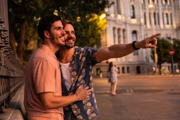 Gay couple enjoying a romantic evening in the city