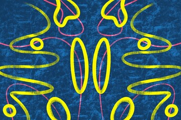 Vibrant abstract shapes on distressed blue background