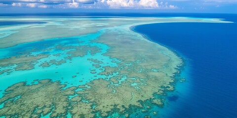 A mesmerizing aerial view of the Akumal Bay showing the stunning coral reef in the crystal-clear waters of the Caribbean Sea, creating a tropical paradise beach scene, vacation destination, beach