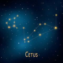 Cetus constellation in a starry night sky: astronomy, science, universe, celestial patterns.