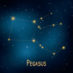 Pegasus constellation: celestial star map in night sky. © Kepler
