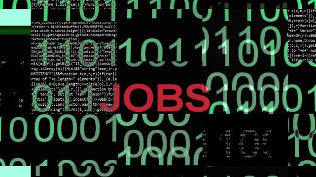 Jobs text on the screen data glitch concept