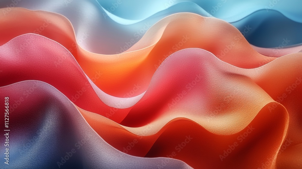 Poster abstract waves of colorful fabric in warm gradient tones