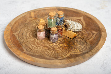 Various faceted crystals for healing and magical practices. A bunch of beautiful semi-precious...