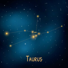 Taurus constellation in a starry night sky: celestial art of the zodiac sign. © Kepler
