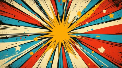 Colorful comic book-style starburst