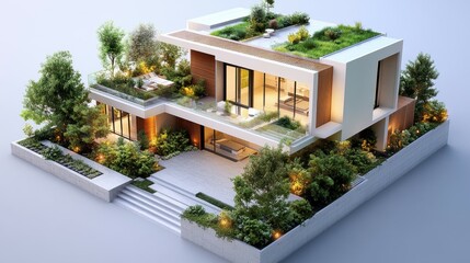 Fototapeta premium Contemporary villa with a rooftop garden.