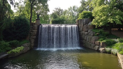 Serene Cascade Waterfall in Planten un Blomen Park, Hamburg: A Fusion of Japanese Garden Aesthetics in Urban Landscape