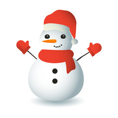 Vector illustration of a snowman with a red scarf and mittens, Christmas card design illustration EPS10