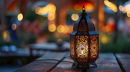 Invitation to the celebration: a glowing Arabic lantern in honor of the holy month of Ramadan