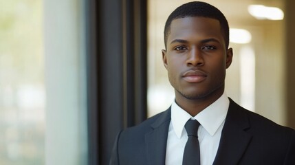 Ambitious Young Black Businessman Strategizing in Modern Office Environment