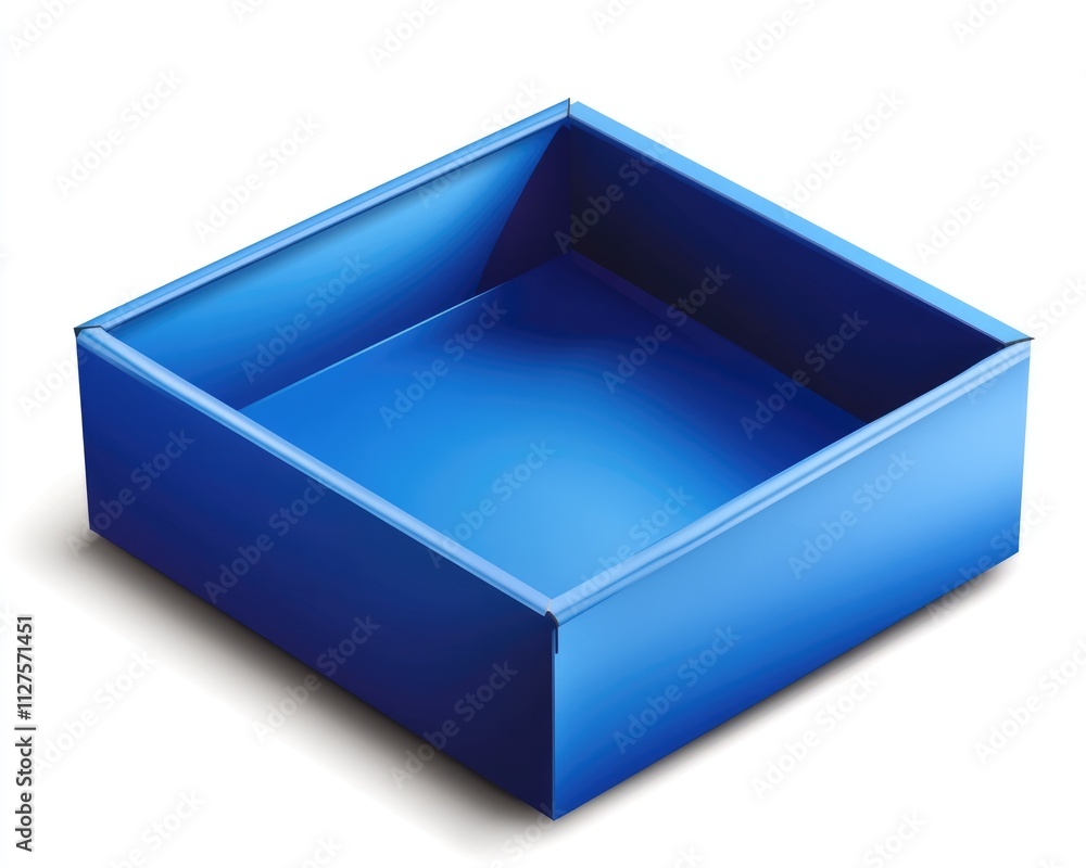 Poster visual representation of an open cyan container: an artistic interpretation of packaging and space