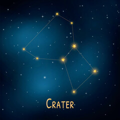 Crater constellation in the night sky: star map illustration and astronomical diagram. © Kepler