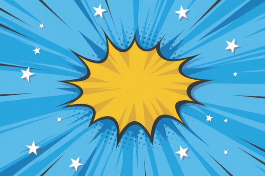 Pop art comic blank background on blue