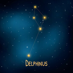 Delphinus constellation in the night sky with stars and blue background. © Kepler
