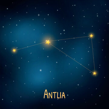 Antlia constellation in night sky: celestial design with stars and space background.