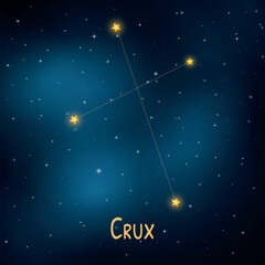 Crux constellation in a starry night sky with glowing stars. © Kepler