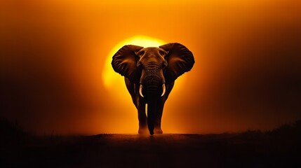 Majestic elephant silhouetted against a vibrant sunset, showcasing nature's beauty.
