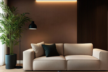 Fototapeta premium Living room in trend Mocha Mousse color 2025 year 